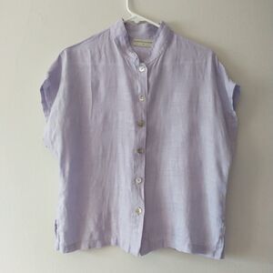 Eleven StitchDesign Blouse Top Shirt Womens S/M*Purple 100%Linen Band Lagenlook